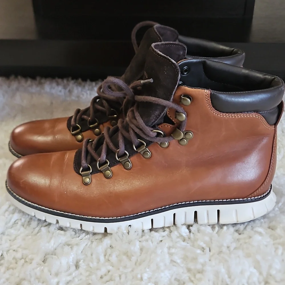 Cole Haan Brown Leather Hiking-Style Boots with Dark Brown Accents